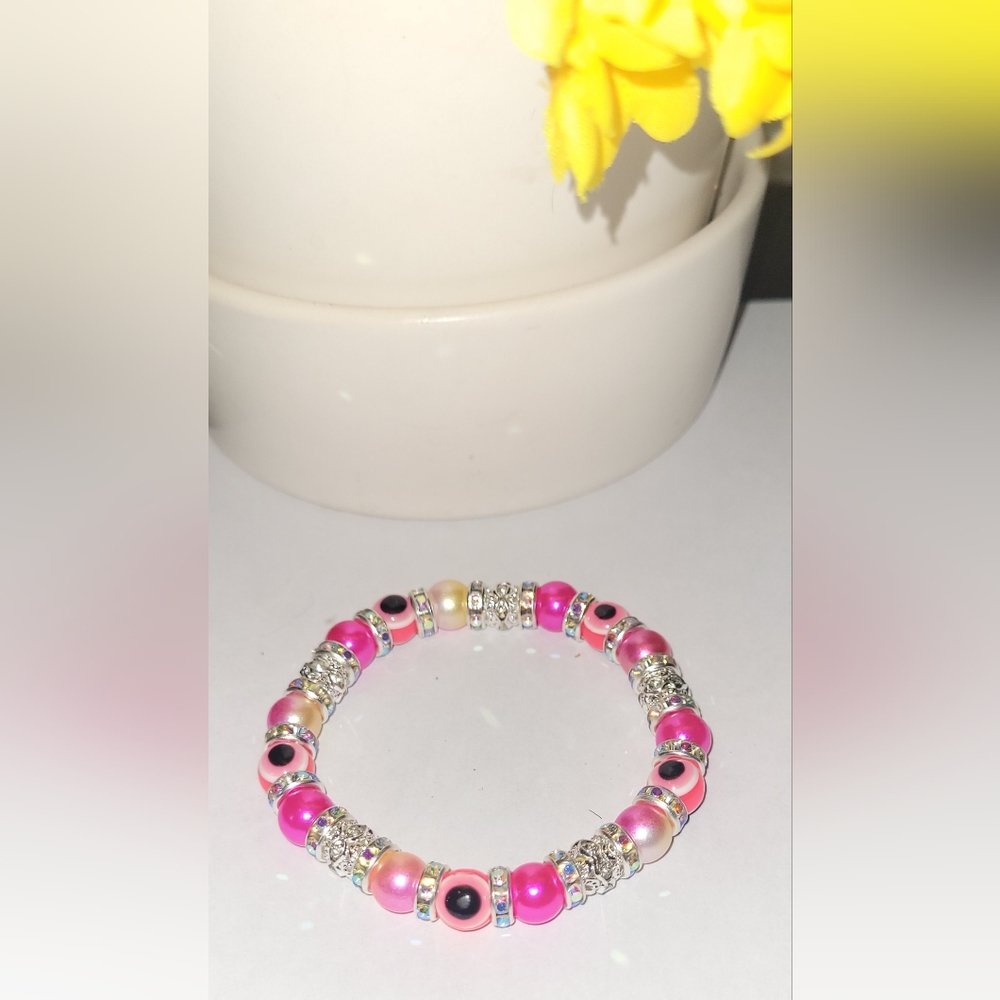 Pink Evil Eye Beaded Protection Mal De Ojo Luck Fashion Bracelet